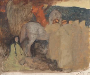 Estudio de composición, posiblemente para Galahad parte de la tierra, en The Quest and Achievement of the Holy Grail, Book Delivery Room, Boston Public Library