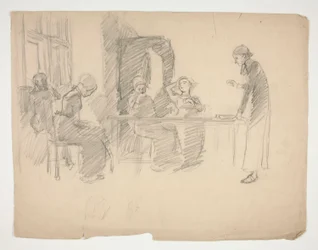 Estudio inicial para Stony Ground 1884, interior con figuras