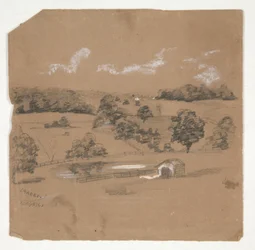 Paisaje de granja con vistas a los pastos