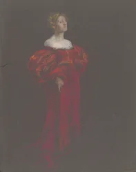Figura femenina en azul y rosa.