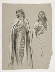 Estudios de figuras para The Golden Tree (?), de The Quest of the Holy Grail (una serie de quince pinturas para la Biblioteca Pública de Boston, completada en 1901)