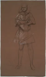 Estudio de figuras. Hombre en traje medieval. Posiblemente un estudio para