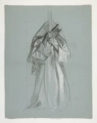 Estudio de figuras para Sir Lancelot y Sir Bors equipando a Galahad con sus espuelas, de La búsqueda del Santo Grial (segunda de una serie de quince pinturas para la Biblioteca Pública de Boston, completada en 1901)