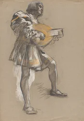 Figura con mandolina con traje medieval.