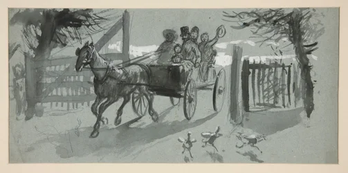 Grupo de personas en un carro abierto - (ilustración no identificada)