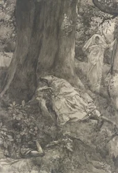 Hermia en el bosque, ilustración del Acto III, Escena II, Una noche de verano