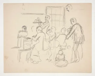 Escena interior del restaurante (?) - ilustración no identificada