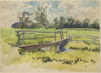 Paisaje, pantano y puente.