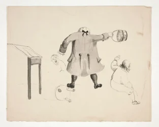 Hombre balde oscilante en Two Boys (anverso); Dos hombres detrás de un muro (verso)