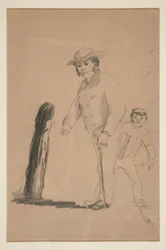 hombre y niño (anverso); Cabezas y figuras de chinos (verso)