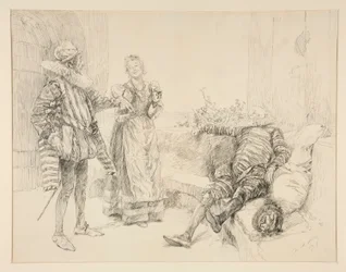 Maria, Sir Andrew y Toby, ilustración del Acto I, Escena III, Noche de Reyes