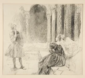 Olivia y Viola, ilustración del Acto I, Escena V, Noche de Reyes