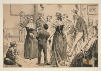 Fiesta en una casa victoriana - ilustración no identificada