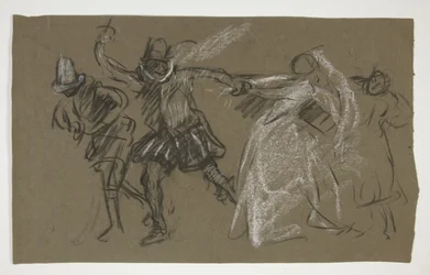 Petruchio tirando de Katharina, de La fierecilla domada (anverso); Boceto de figura sentada (verso)