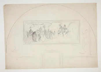 Plan para la instalación de uno de los murales de La Búsqueda del Santo Grial en la Biblioteca Pública de Boston