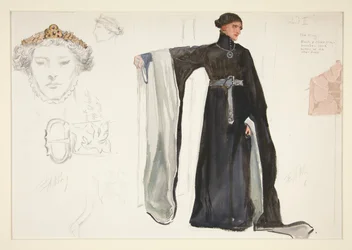 Ricardo II (de negro), boceto de vestuario para Henry Irving