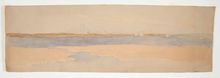Paisaje fluvial con ciudad en la orilla lejana