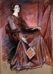 Mujer sentada con tocado isabelino, 1897