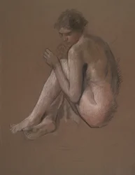 Figura femenina desnuda sentada.