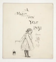 Boceto para una tarjeta de felicitación: A Happy New Year 1891 de M.G.A. y E.A.A.
