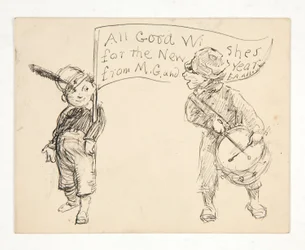 Boceto para una tarjeta de felicitación: Todos los buenos deseos para el Año Nuevo de M.G. y E. A. Abadía