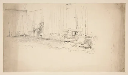 Bosquejo de un corral, con un caballo