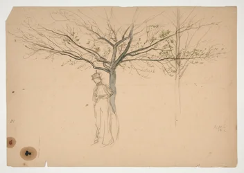 Bosquejo de una figura debajo de un árbol