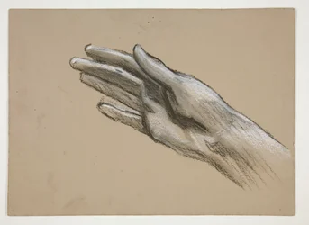 Boceto de una mano (anverso); Estudios de composición para una obra de teatro (?) (verso)