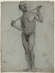 Boceto de un desnudo masculino (dibujo de estudio)