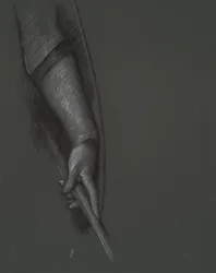 Estudio de un brazo que sostiene un palo y un escudo.