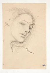 Estudio de tres cabezas de una mujer.