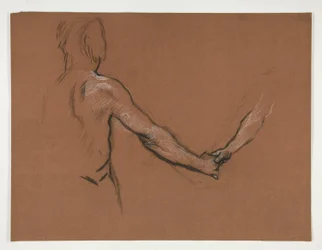 Estudio de dos figuras dándose la mano en el