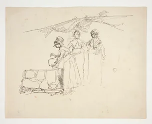 Tres mujeres en un pozo - ilustración no identificada