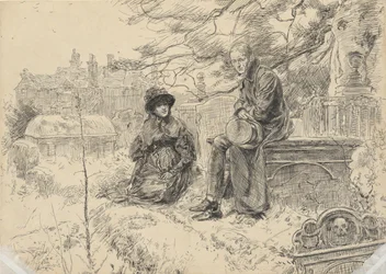 Dos figuras en un cementerio
