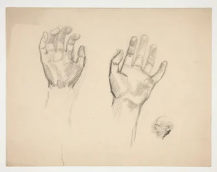 Dos bocetos: boceto de dos manos; boceto de un anciano de perfil