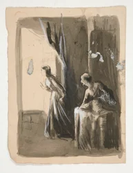 Dos mujeres en un interior - ilustración no identificada
