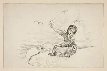 Mujer en la playa sosteniendo un libro, boceto para The Lay of the Lobster