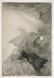Mujer leyendo, figura mirando - (ilustración no identificada)