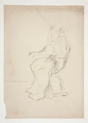 Mujer sentada en una silla (anverso); Dos bocetos arquitectónicos no identificados (verso)