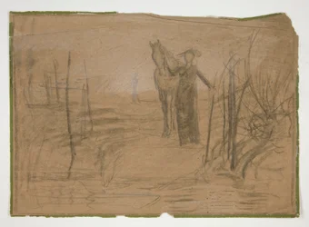 mujer, con, caballo, en, paisaje, -, no identificado, ilustración