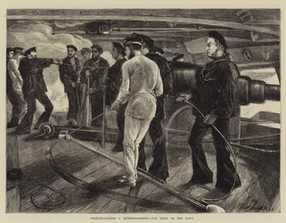 Cargadores de retrocarga vs Cargadores de avancarga, ejercicio de armas en la marina