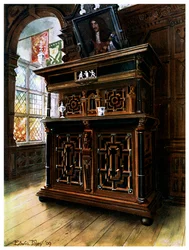 Un gabinete de roble y nogal, 1910