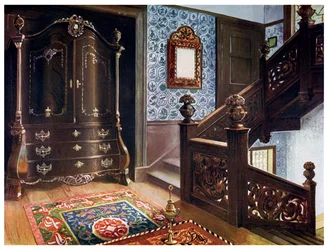 Armario bombe de nogal tallado con monturas cinceladas, 1910