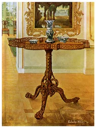 Mesa de galería con borde de celosía, Escuela Chippendale, 1911-1912