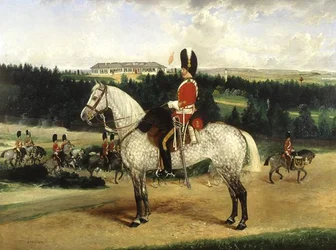 Un sargento mayor de escuadrón, un tamborilero y un destacamento de Scots Greys