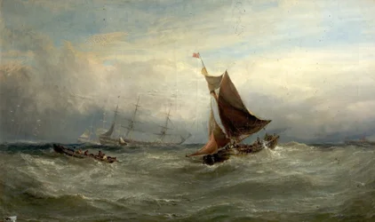 Barcos en una tormenta frente a Ostende, Bélgica, 1875