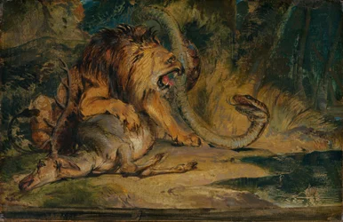 León defendiendo su presa, c. 1840
