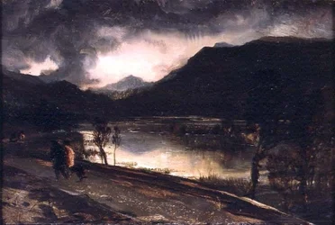 Escena de lago al atardecer