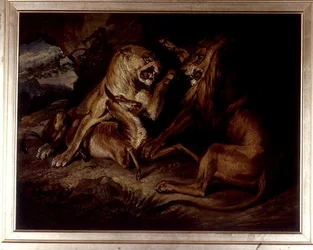 Leones en una matanza (óleo sobre lienzo)