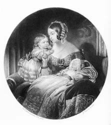 La Reina, La Princesa Real y El Príncipe de Gales, grabado por R. Piercy, 1842